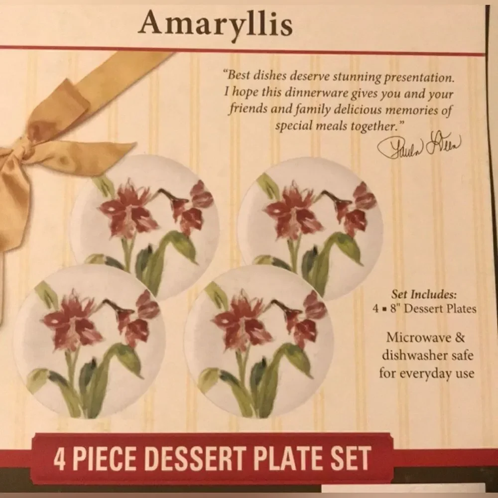Paula Deen Amaryllis 4 piece plate set salad dessert appetizer spring summer